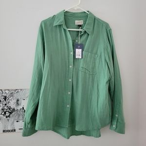 NWT universal thread green long sleeve gauze button-down shirt, medium